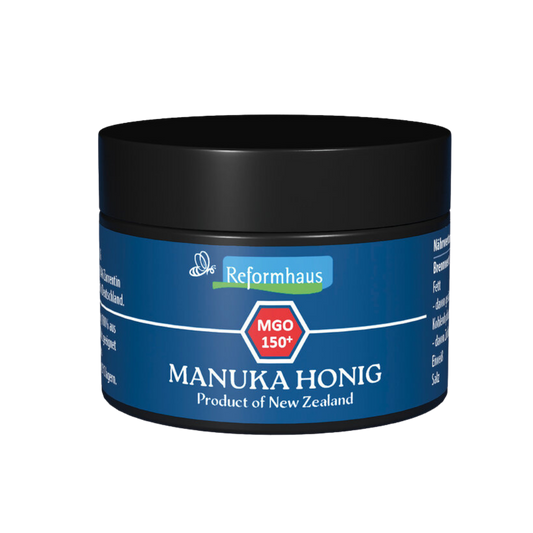 Reformhaus Manuka Honig MGO 150+ im 50 g Glas – monofloraler Manuka Honig aus Neuseeland mit intensivem Geschmack und hochwertiger Reformhaus Qualität.