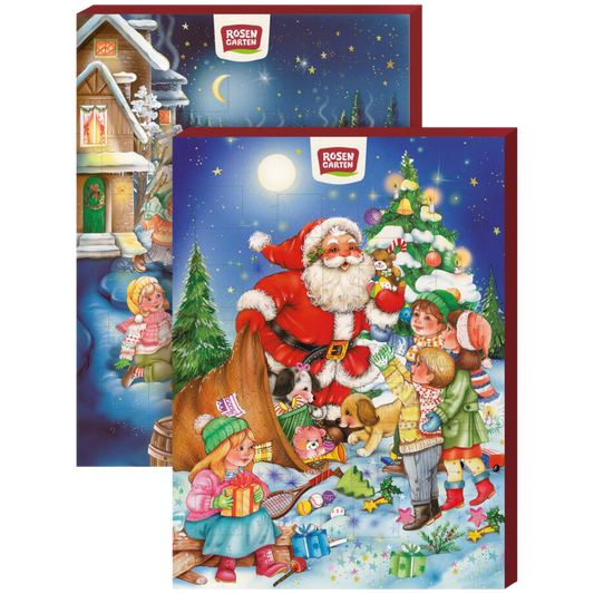 Rosengarten Schoko Adventskalender aus Bio Vollmilchschokolade mit nostalgischem Weihnachtsmotiv