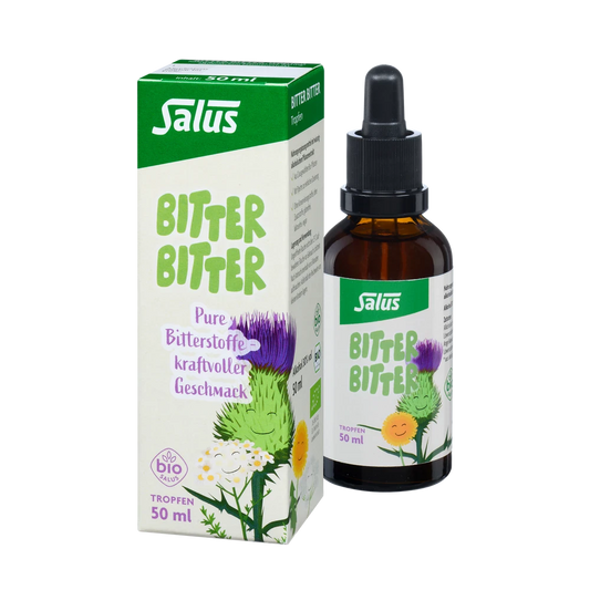 Bitter Bitter Tropfen bio 50 ml – Flasche und Verpackung zusammen
