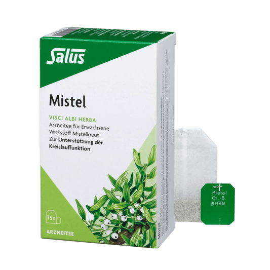 Salus® Mistel Arzneitee – 15x2 g Packung mit einzeln abgebildetem Filterbeutel, traditioneller pflanzlicher Arzneitee