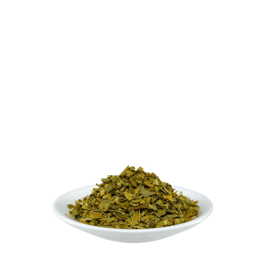 Geschnittenes Mistelkraut – lose Teemischung für Salus® Mistel Arzneitee in weißer Schale, pflanzlicher Arzneitee in Premiumqualität