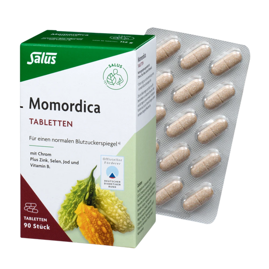Salus Momordica Tabletten 90 Stück mit Bittermelone und Ceylon-Zimt – Packung und Blister