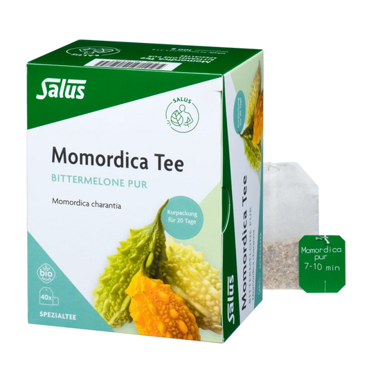 Salus Momordica Tee bio Bittermelone pur 40 Filterbeutel mit abgebildetem Teebeutel