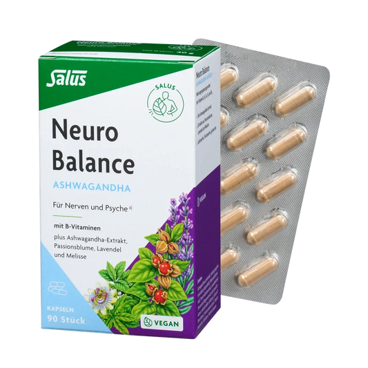 Salus Neuro Balance Ashwagandha Kapseln 90 Stück – Packung mit Blister, vegan, glutenfrei und laktosefrei
