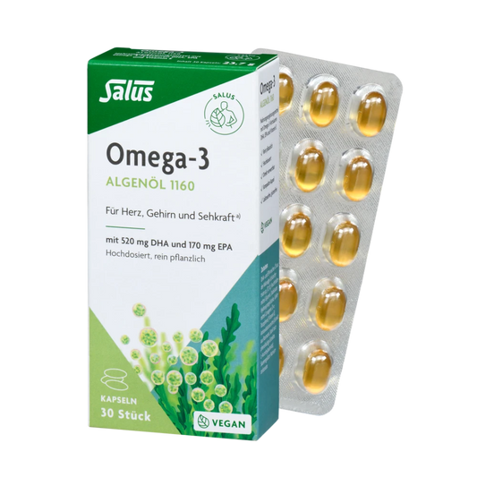 Salus Omega-3 Algenöl 1160 – 30 vegane Kapseln mit 520 mg DHA und 170 mg EPA in Blisterverpackung