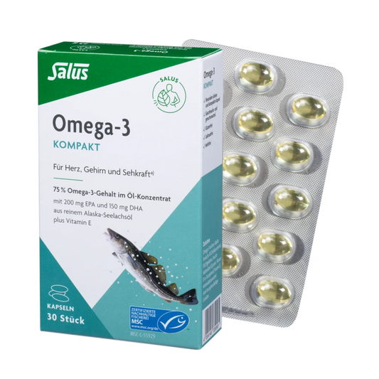 Salus Omega-3 Kompakt Kapseln 30 Stück – nachhaltiges Alaska-Seelachsöl mit Omega-3-Fettsäuren EPA und DHA