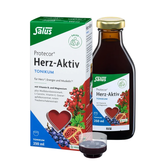 Salus Protecor Herz-Aktiv Tonikum 250 ml – Nahrungsergänzung für Herz, Energie und Muskeln mit Vitamin B1, Magnesium und Weißdornbeerenmark
