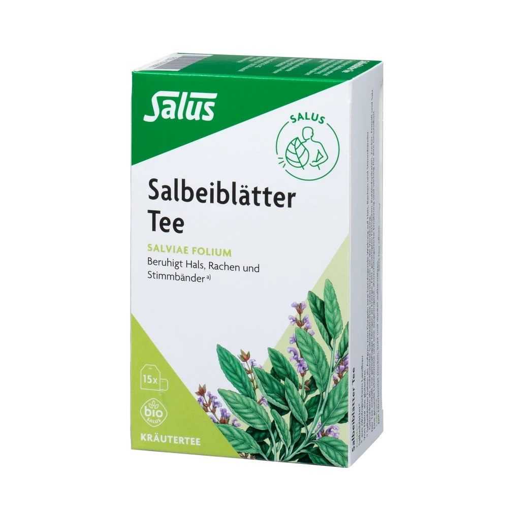 Salus Salbeiblätter Tee Bio 15 Filterbeutel – Vorderansicht der Produktverpackung