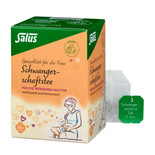 Salus Schwangerschaftstee Bio 15 Filterbeutel – Verpackung mit Teebeutel