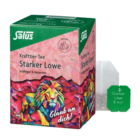 Salus Starker Löwe Tee Bio – Verpackung mit Teebeutel kombiniert, kräftiger Kräutertee mit Moringa