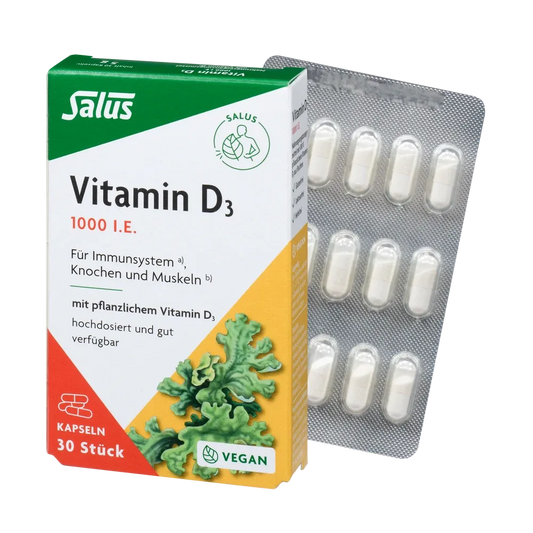 Salus Vitamin D3 1000 I.E. Kapseln 30 Stück – hochdosiertes veganes Vitamin D3 aus Flechten