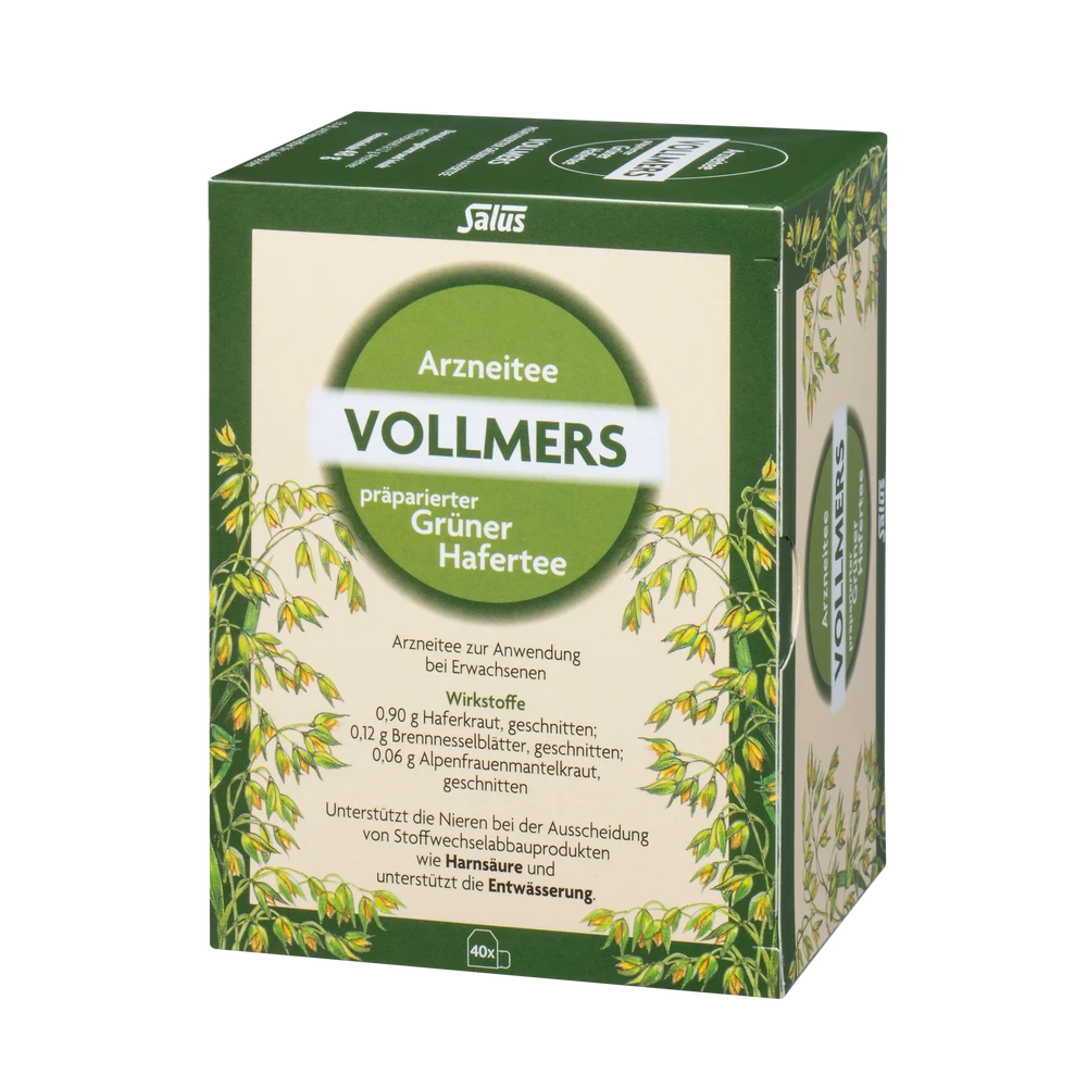 Salus Vollmers präparierter Grüner Hafertee 40 Filterbeutel Packung Vorderansicht