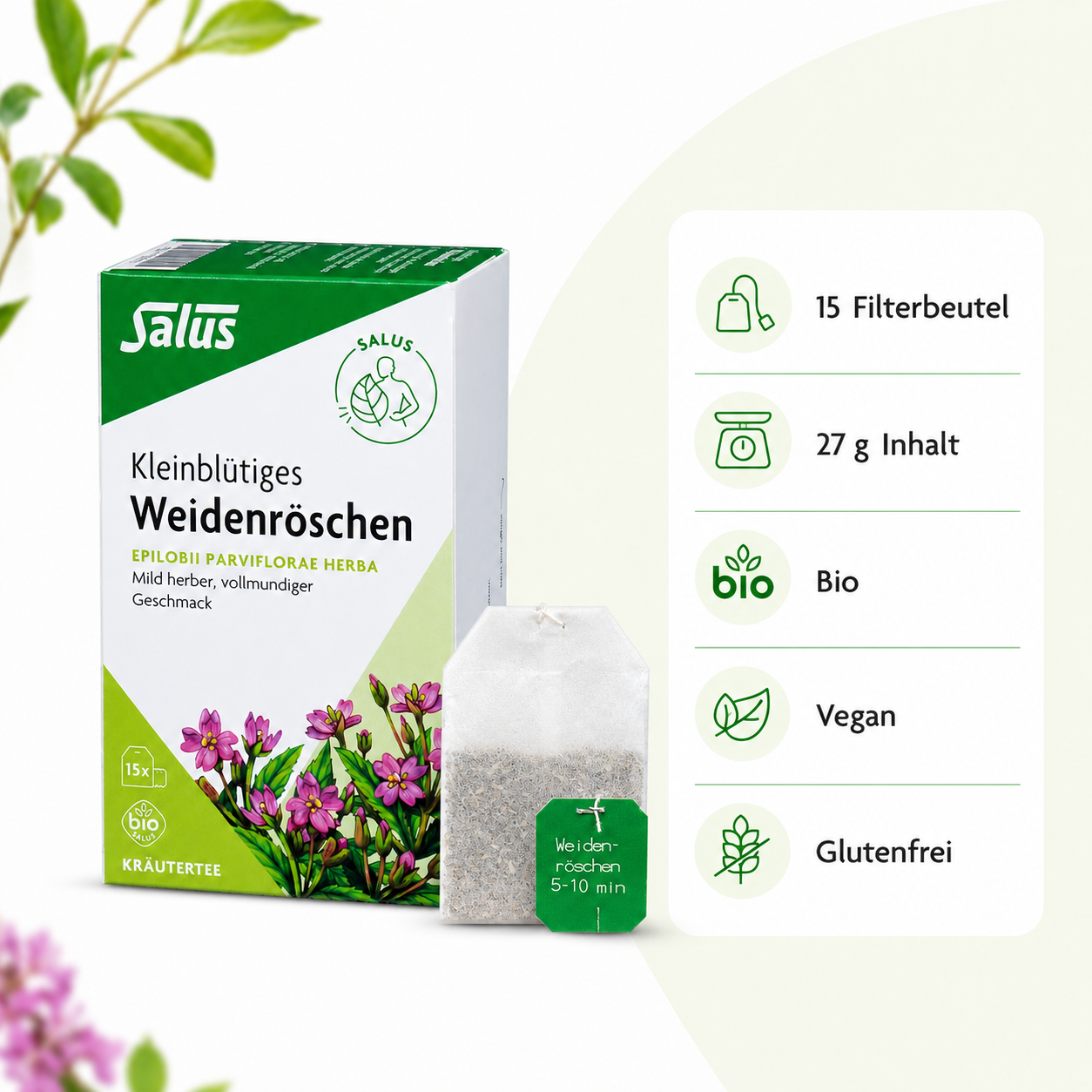 Salus Weidenröschen Tee bio mit 15 Filterbeuteln, vegan und glutenfrei