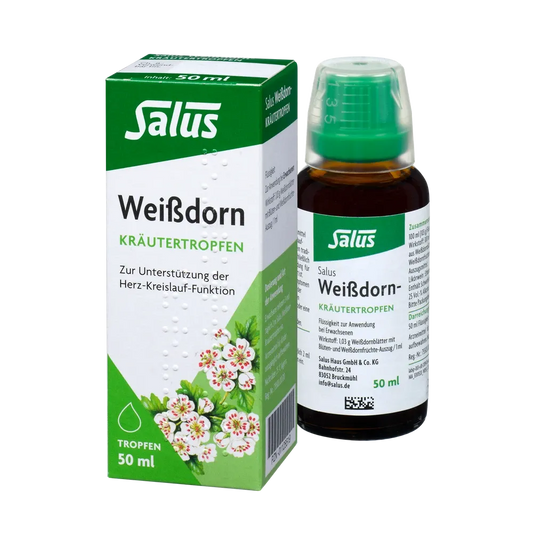 Salus Weißdorn Kräutertropfen Bio 50 ml – Packung und Flasche als pflanzliches Herz-Kreislauf-Mittel