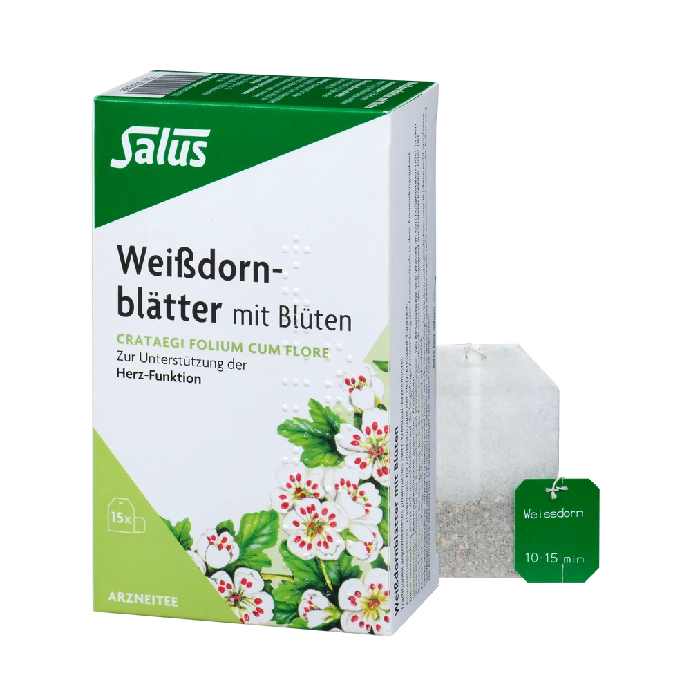 Salus Weißdornblätter Tee mit Blüten Bio 15 Filterbeutel – Verpackung und Teebeutel