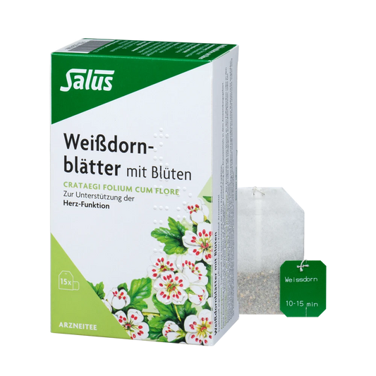 Salus Weißdornblätter Tee mit Blüten Bio 15 Filterbeutel – Verpackung und Teebeutel