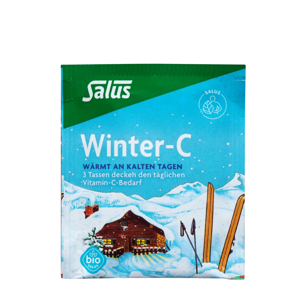 Salus Winter-C Bio-Tee – Einzelner Filterbeutel vor der Verpackung, 3 Tassen decken den Vitamin-C-Bedarf
