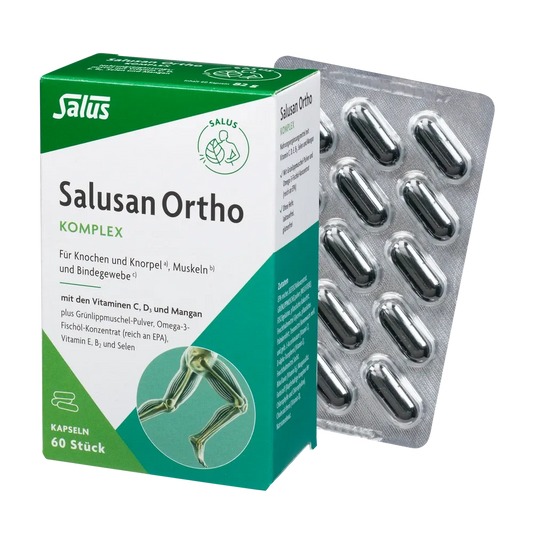 Salusan® Ortho Komplex-Kapseln 60 Stück – Verpackung und geöffneter Blister von Salus