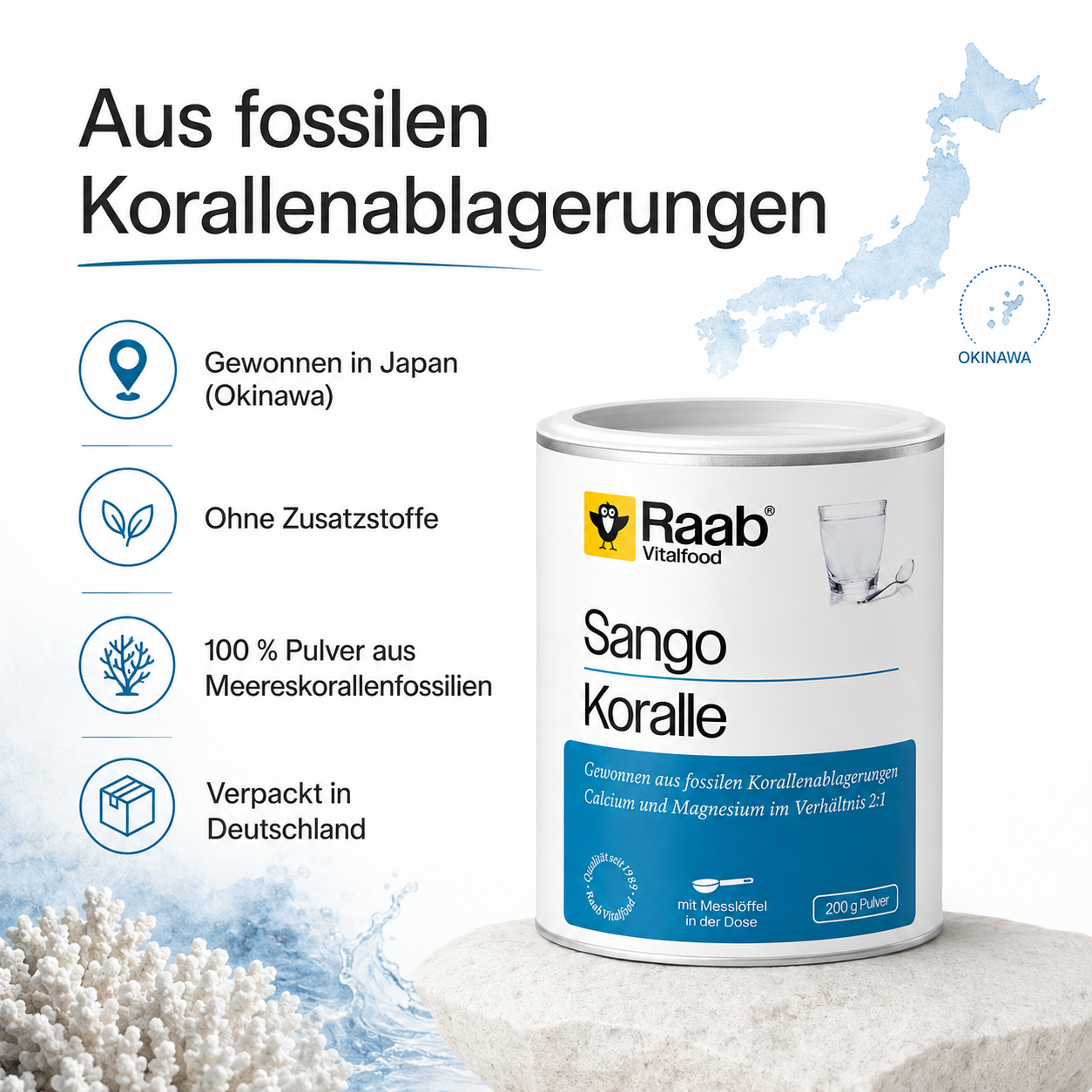 Raab Sango Koralle Pulver aus fossilen Korallenablagerungen aus Japan Okinawa