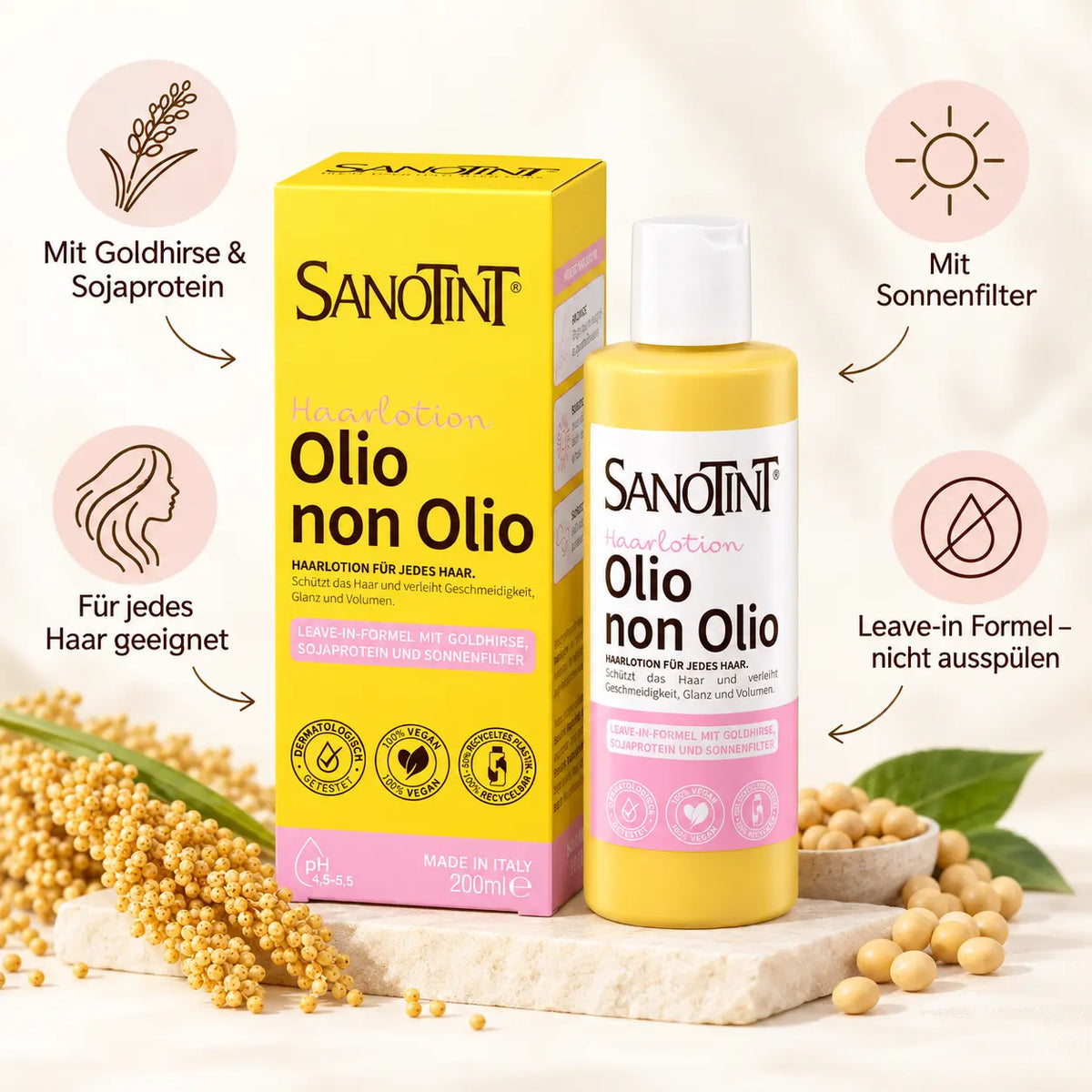SANOTINT Olio non Olio Haarlotion mit Goldhirse, Sojaprotein und Sonnenfilter