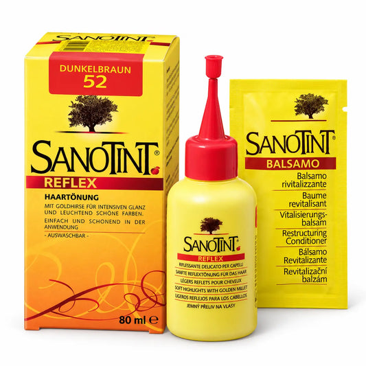 SANOTINT Reflex Tönung 52 Dunkelbraun 80 ml mit Haartönung und Revitalisierungsbalsam