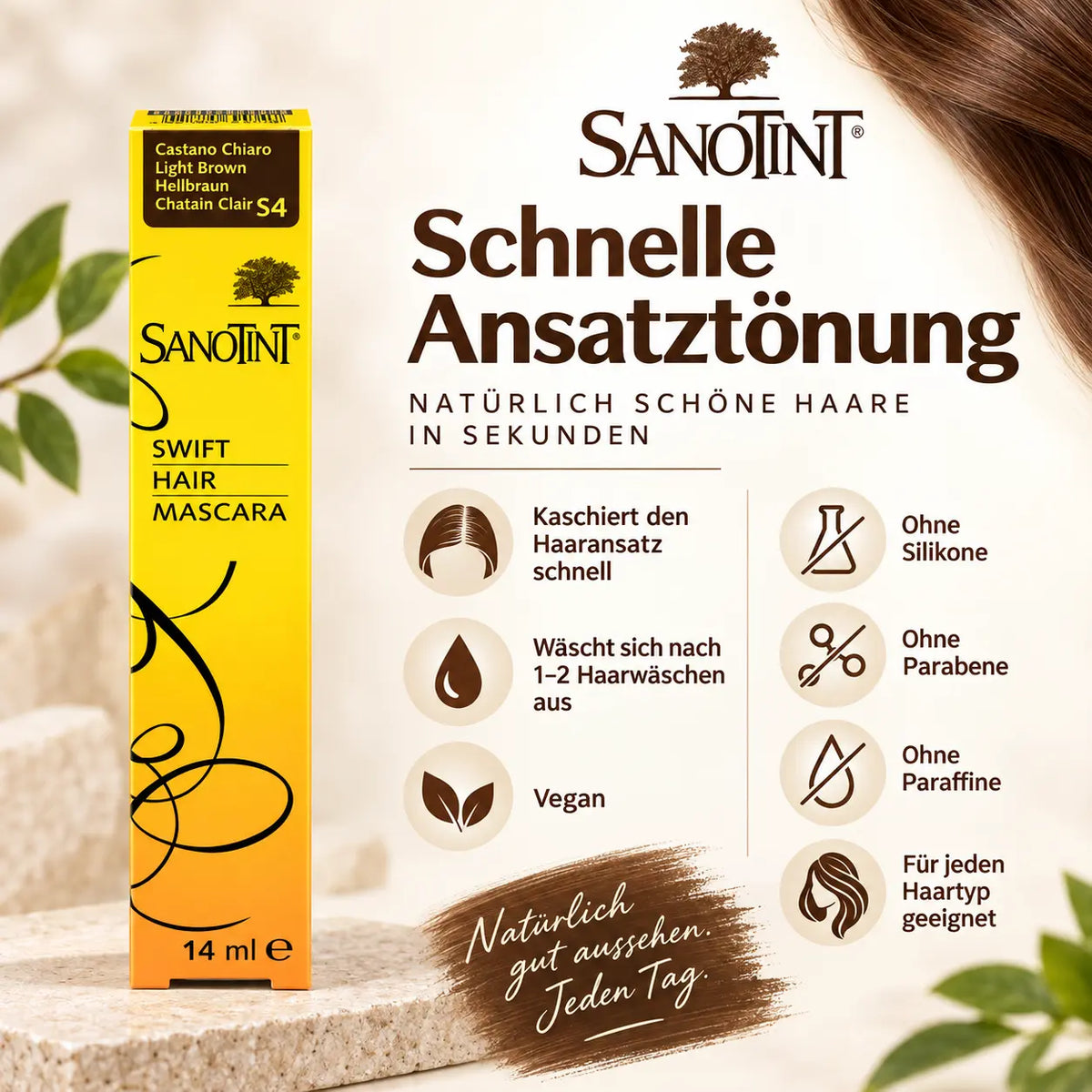 SANOTINT Swift S4 Hellbraun Haar Mascara zur schnellen Abdeckung nachgewachsener Haaransätze