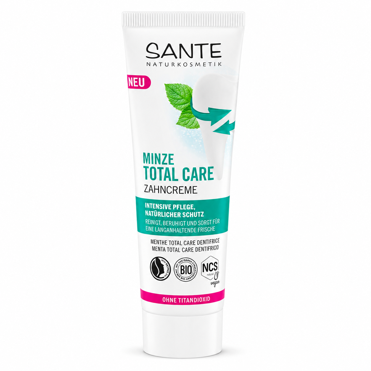 SANTE Minze Total Care Zahncreme 75 ml mit Fluorid, veganer Naturkosmetik und frischem Minzgeschmack
