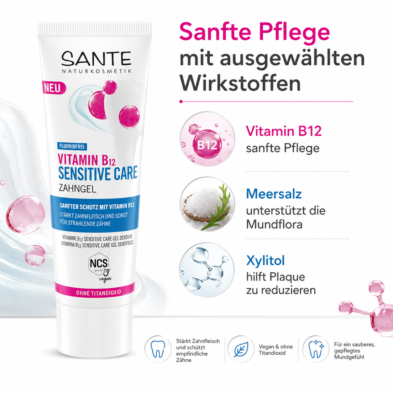 SANTE Sensitive Care Zahngel mit Vitamin B12, Meersalz und Xylitol für sanfte Mundpflege