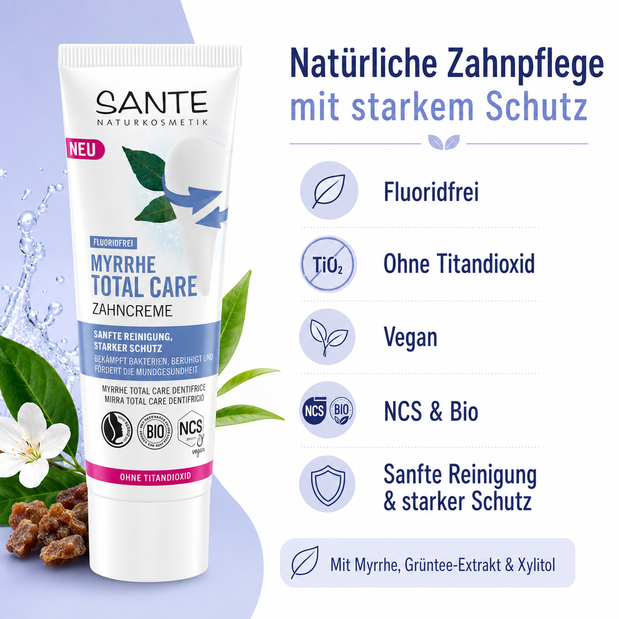 SANTE Zahncreme fluoridfrei vegan ohne Titandioxid mit sanfter Reinigung und starkem Schutz