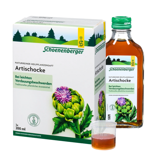 Schoenenberger Artischocken Saft Bio 3x200 ml mit Flasche und Dosierbecher