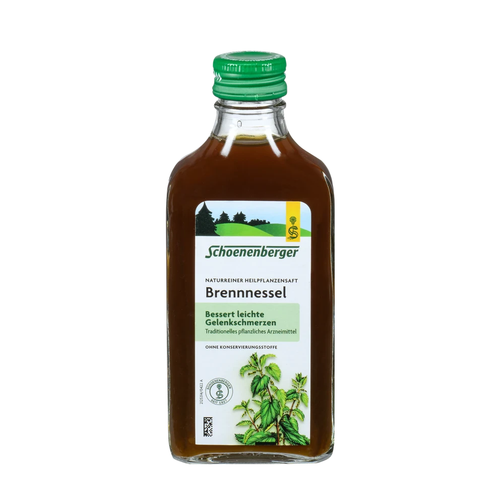 Schoenenberger Brennnessel Pflanzensaft – 200-ml-Flasche, naturreiner Heilpflanzensaft, Vorderansich