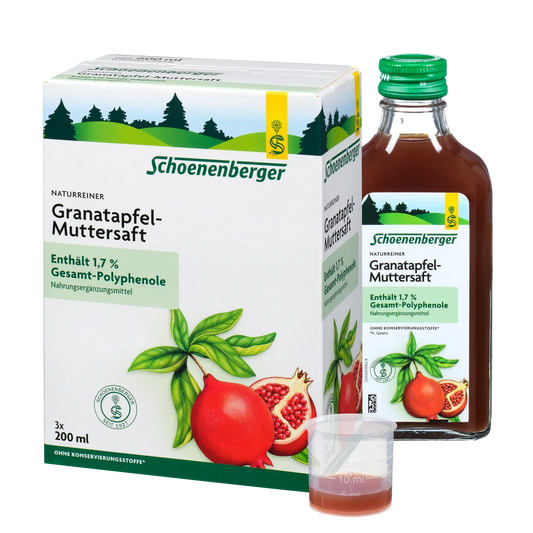 Schoenenberger Granatapfel Saft Bio Muttersaft 3x200ml mit Flasche und Dosierbecher