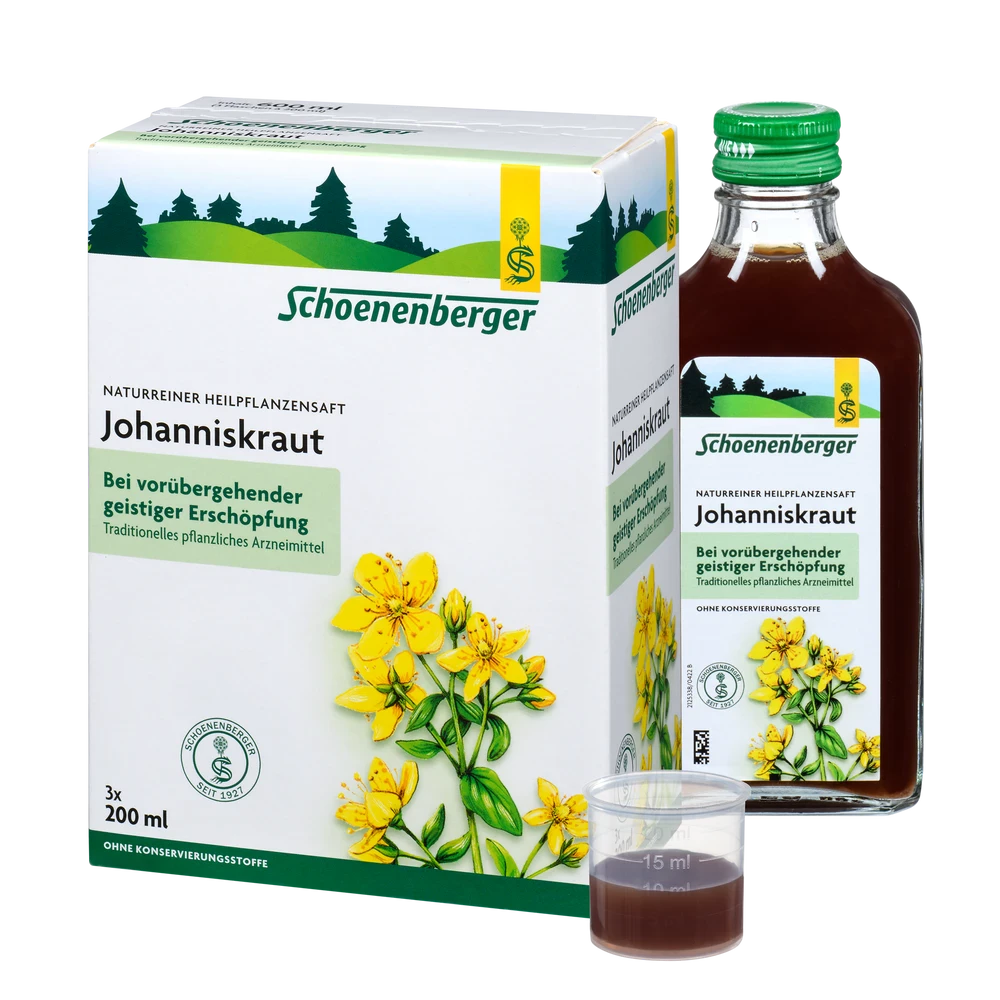 Schoenenberger Johanniskraut Saft bio 3x200ml – Naturreiner Heilpflanzensaft bei geistiger Erschöpfung