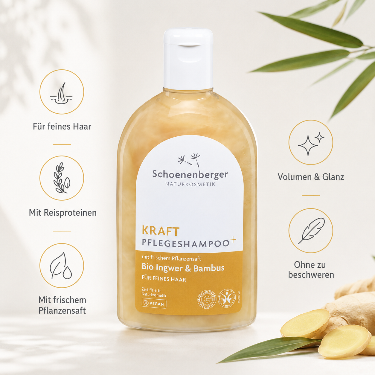 Kraft Pflegeshampoo+ für feines Haar mit Reisproteinen und frischem Pflanzensaft