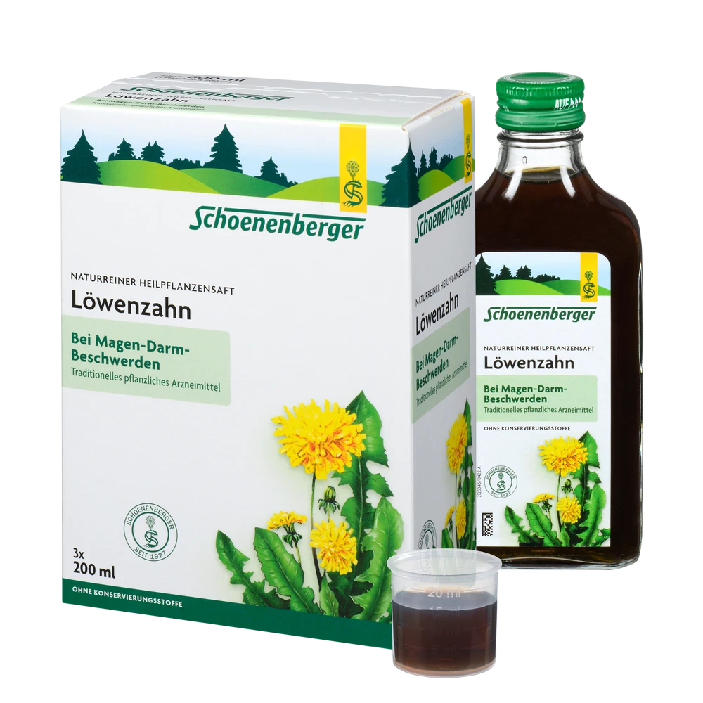 Schoenenberger Löwenzahn Saft Bio 3x200ml mit Flasche und Dosierbecher