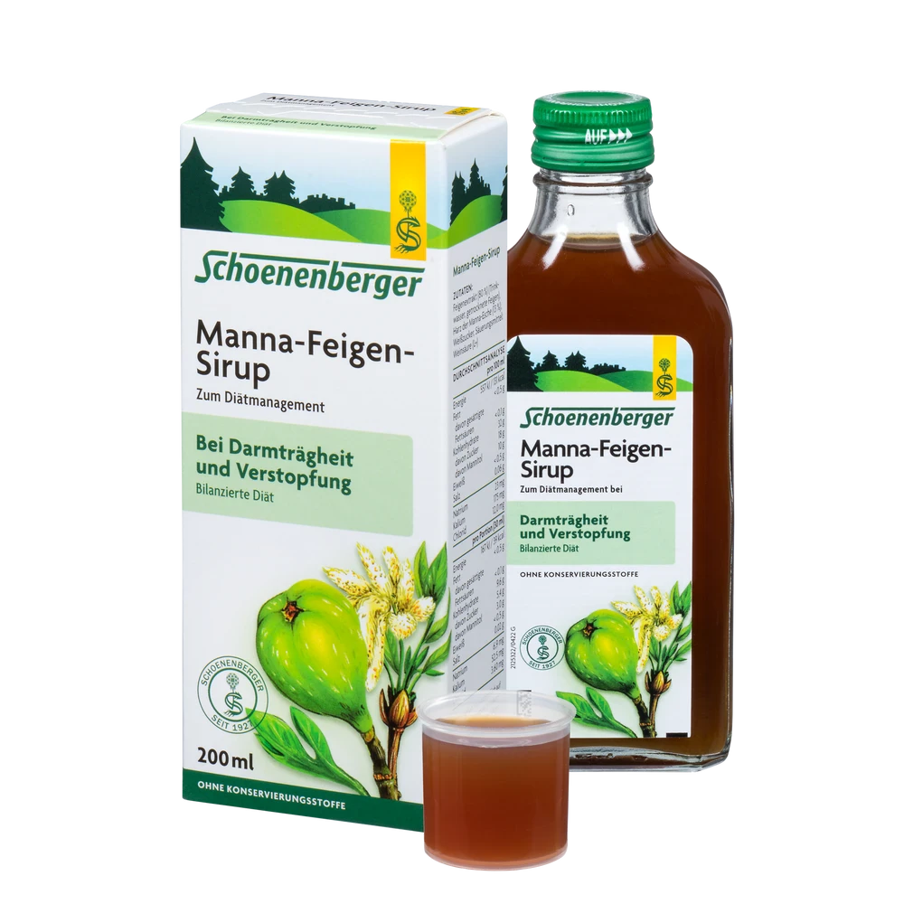Schoenenberger Manna Feigen Sirup 200ml Packung mit Flasche und Becher