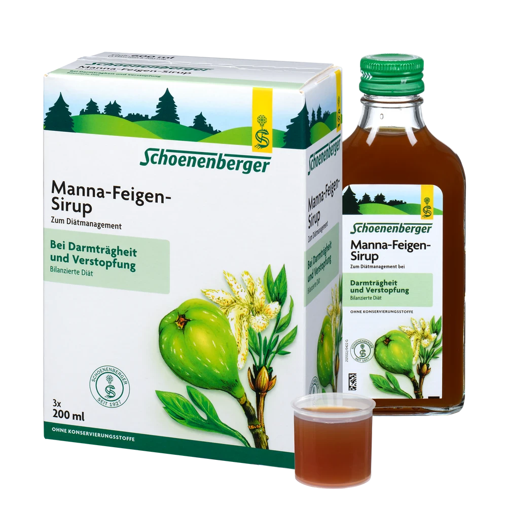 Schoenenberger Manna Feigen Sirup 3x200ml – Set mit Packung, Flasche und Dosierbecher