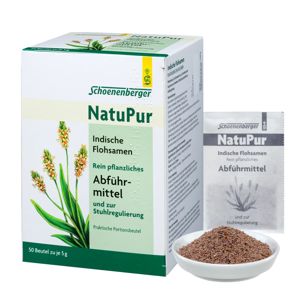 Schoenenberger NatuPur Indische Flohsamen Abführmittel – Packung mit Portionsbeutel und Schale Flohsamen
