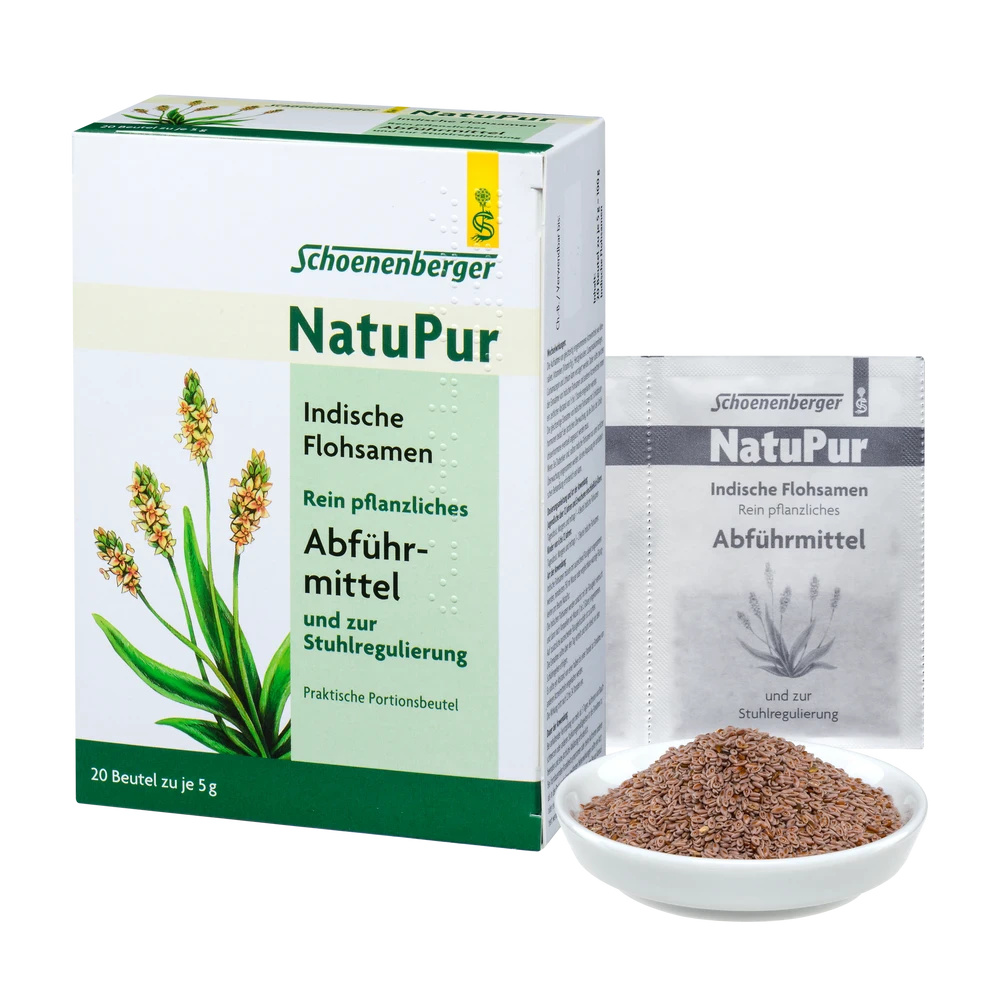 Schoenenberger NatuPur Indische Flohsamen Abführmittel – kleine Packung mit Portionsbeutel und Schale Flohsamen