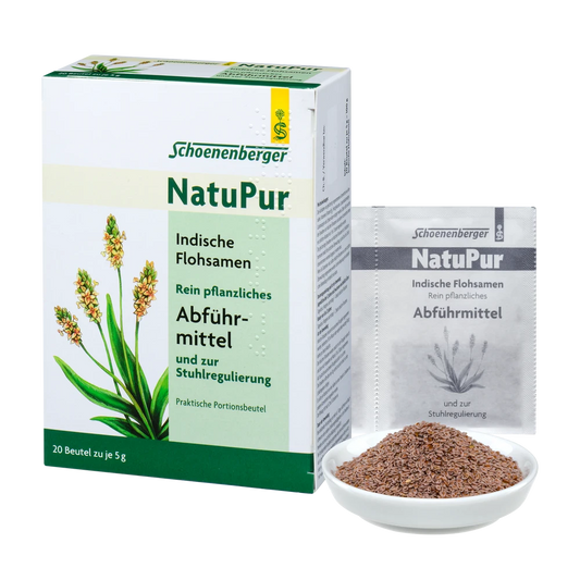 Schoenenberger NatuPur Indische Flohsamen Abführmittel – kleine Packung mit Portionsbeutel und Schale Flohsamen