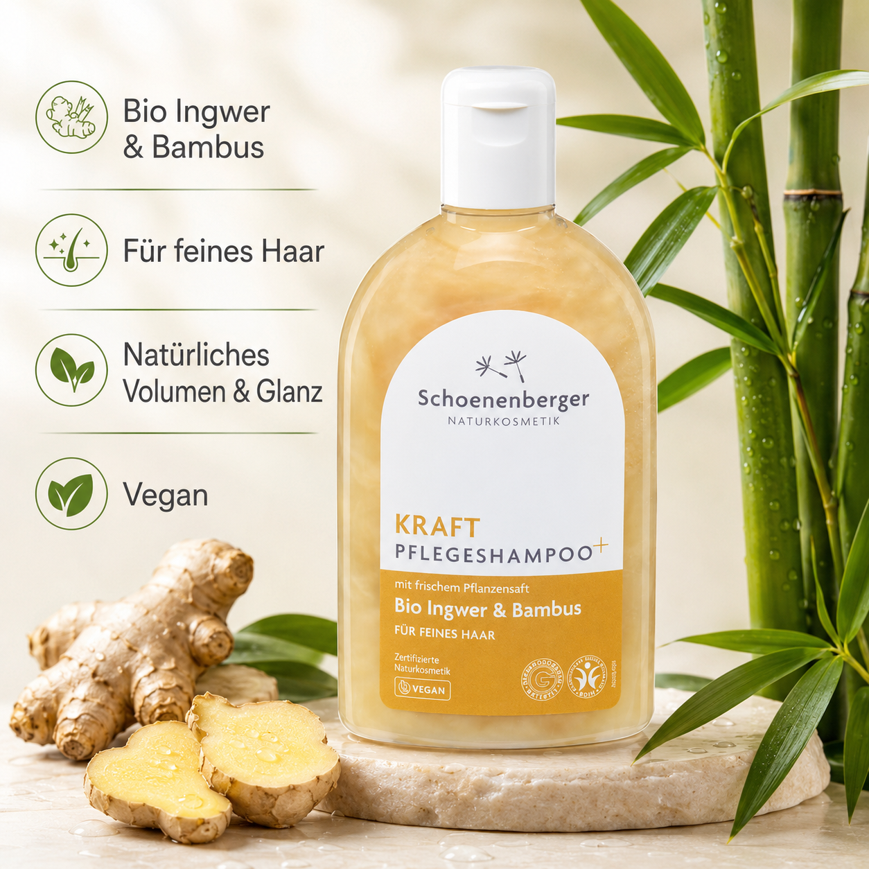 Schoenenberger Pflegeshampoo mit Bio-Ingwer und Bambus für natürliches Volumen und Glanz