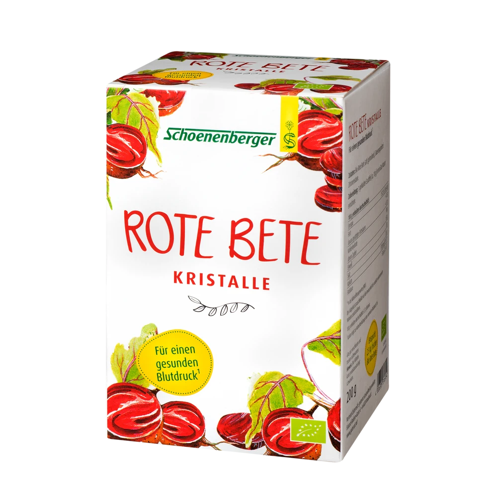 Schoenenberger Rote Bete Kristalle bio 200g in der Faltschachtel Vorderansicht