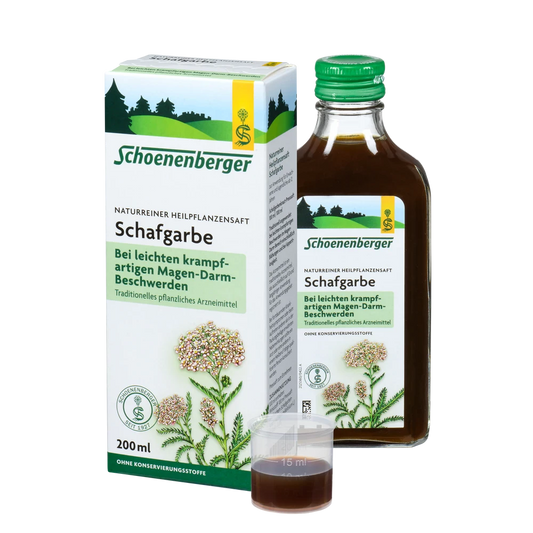 Schoenenberger Schafgarbe Saft 200 ml – Packung mit Flasche und Dosierbecher