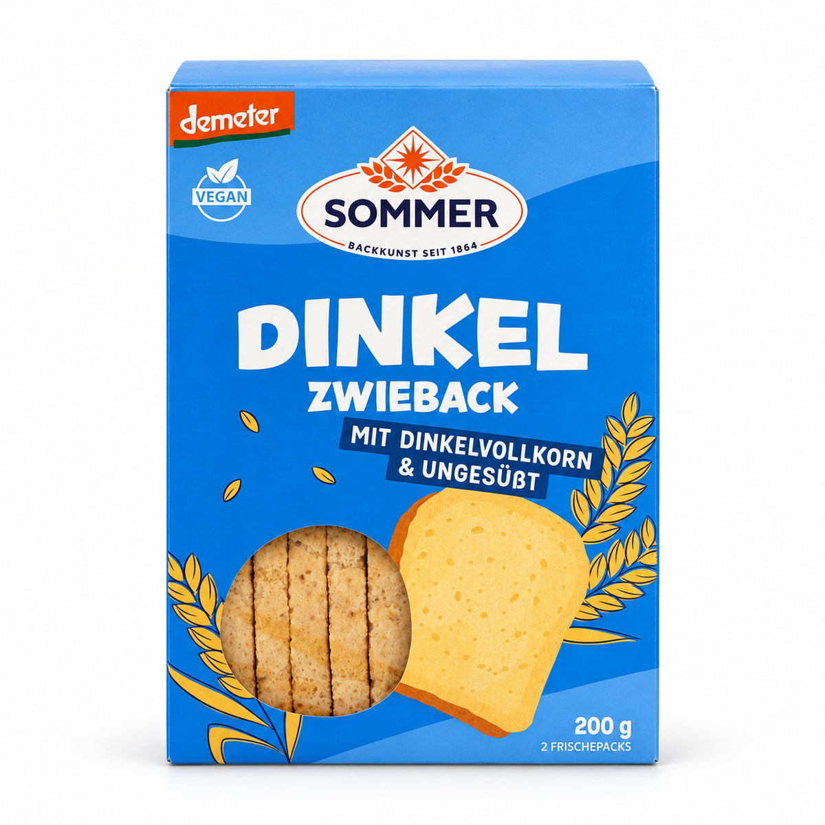 Sommer Demeter Dinkel-Zwieback mit Dinkelvollkorn, ungesüßt und vegan, 200 g