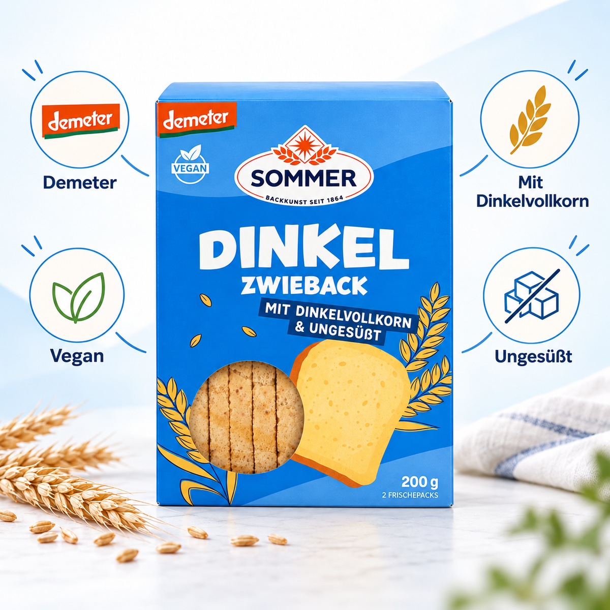 Sommer Dinkel-Zwieback – Demeter, vegan, ungesüßt und mit Dinkelvollkorn