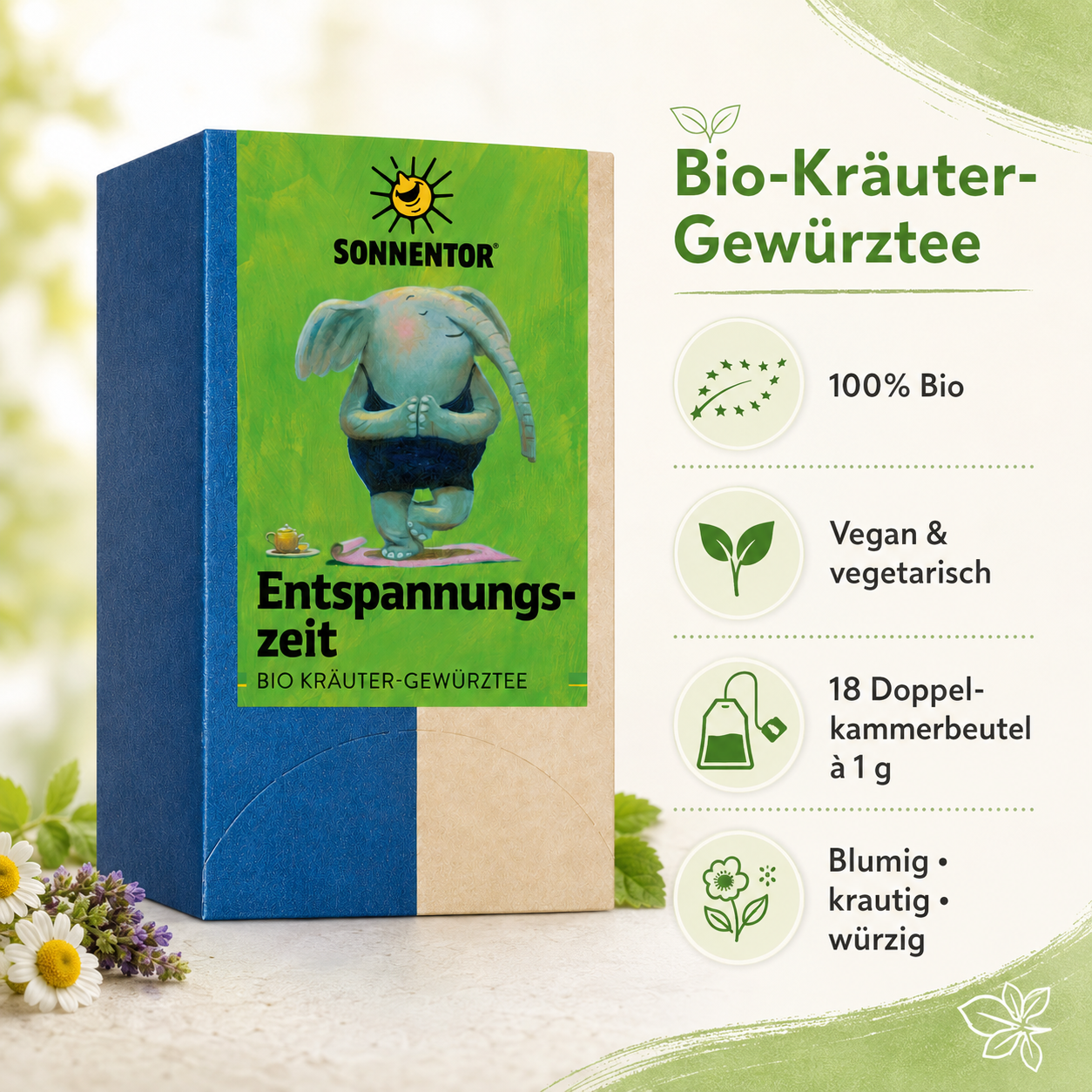 Sonnentor Entspannungszeit Bio-Tee mit 18 Doppelkammerbeuteln, vegan und vegetarisch