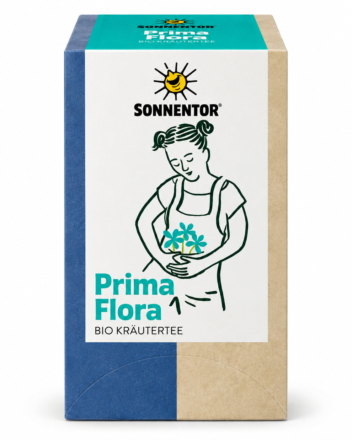 SONNENTOR Prima Flora Bio Kräutertee – Originalverpackung in der Vorderansicht auf weißem Hintergrund