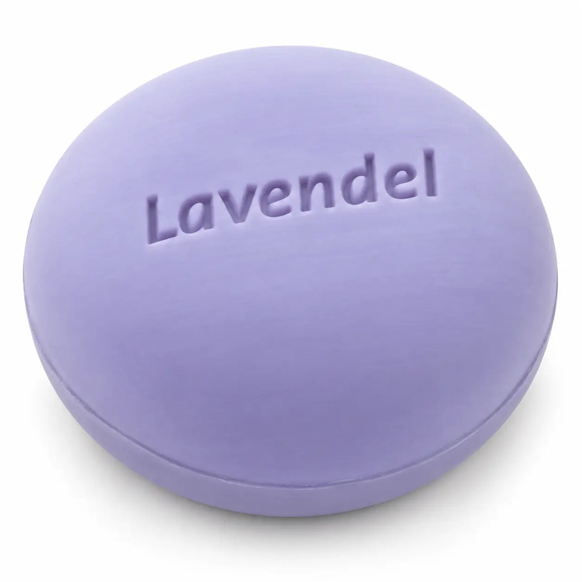 Made by Speick Badeseife Lavendel 225 g – runde violette Seife auf weißem Hintergrund