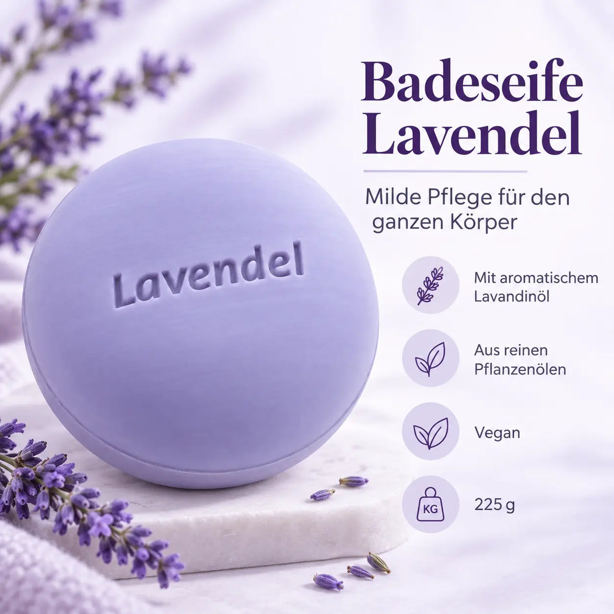Made by Speick Badeseife Lavendel 225 g mit Lavandinöl, reinen Pflanzenölen und veganer Rezeptur