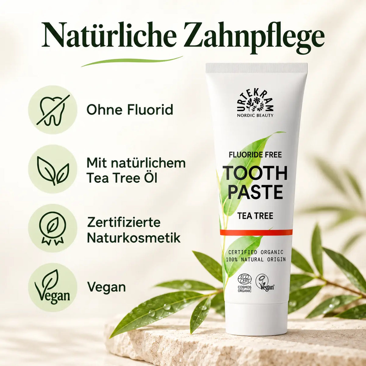 Urtekram Zahncreme mit Bio-Teebaumöl – COSMOS ORGANIC zertifiziert, vegan und zu 100 Prozent natürlichen Ursprungs